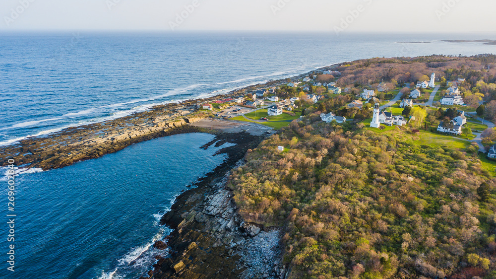 Maine New England Coastline with Lighthouses