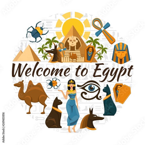 Flat Egypt Travel Round Concept
