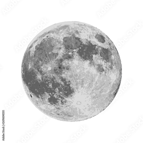 Realistic full moon. Astrology or astronomy planet design. Vector.