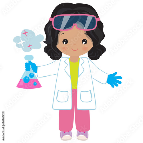Cute chemist girl vector cartoon illustration