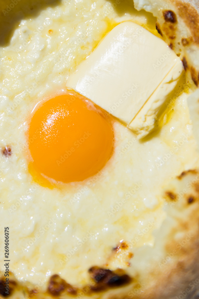Traditional Georgian adjarian khachapuri cheese bread Traditional Georgian adjarian khachapuri cheese bread