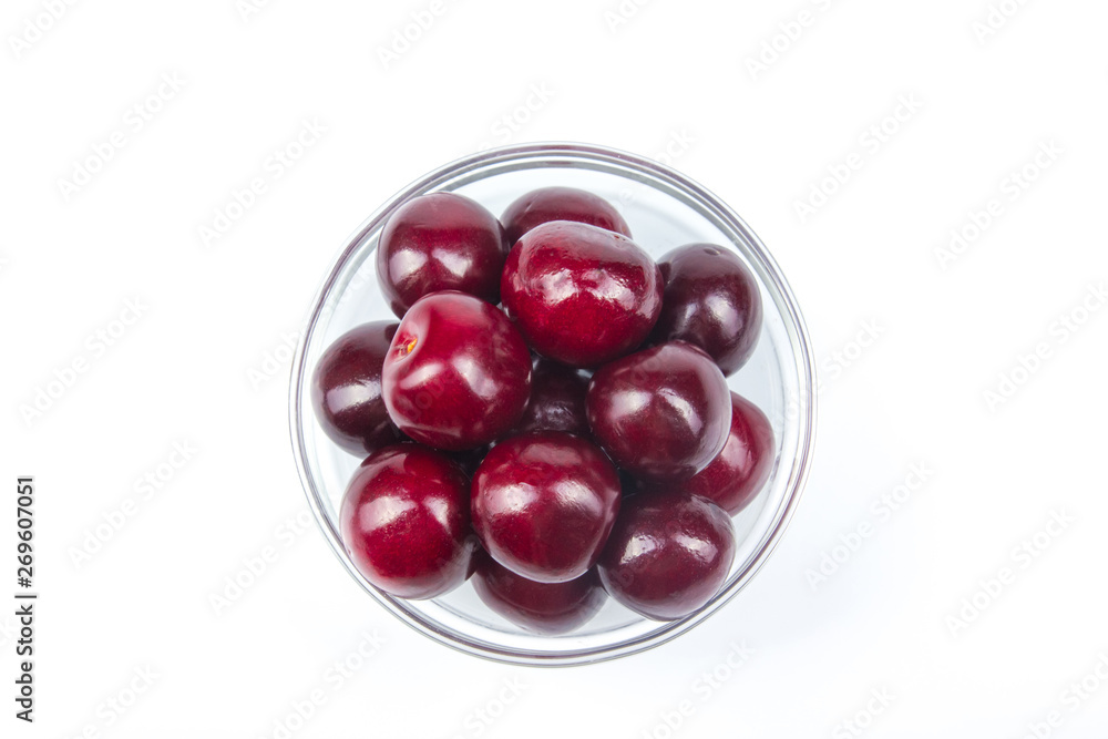 Fresh cherry on plate on Isolated white background. fresh ripe cherries. sweet cherries. Berries Fresh cherry on plate on Isolated white background. fresh ripe cherries. sweet cherries. Berries
