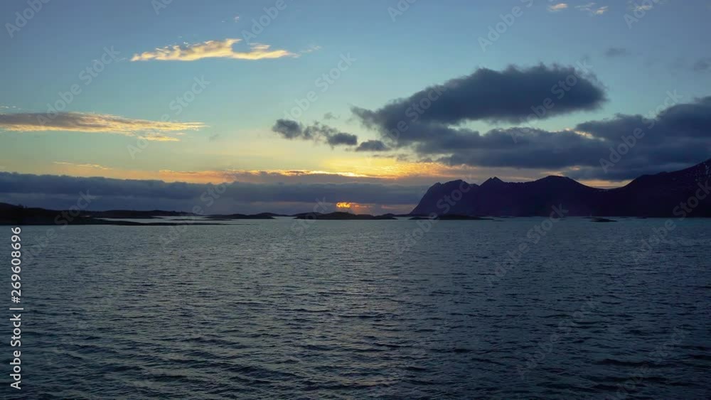 Sunrise in Norway, Dawn in lofoten islands aerial view, Sunrise in Senja island norway, sea and mountains, Senja island, Norway, Hamnoy Sunrise in Norway, Dawn in lofoten islands aerial view, Sunrise in Senja island norway, sea and mountains, Senja island, Norway, Hamnoy