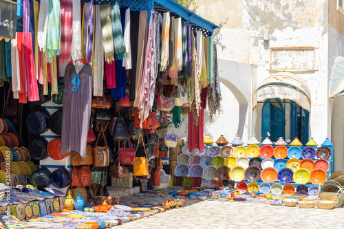 Decorative Dishes and Clothing for Sale in Houmt El Souk in Djerba, Tunisia