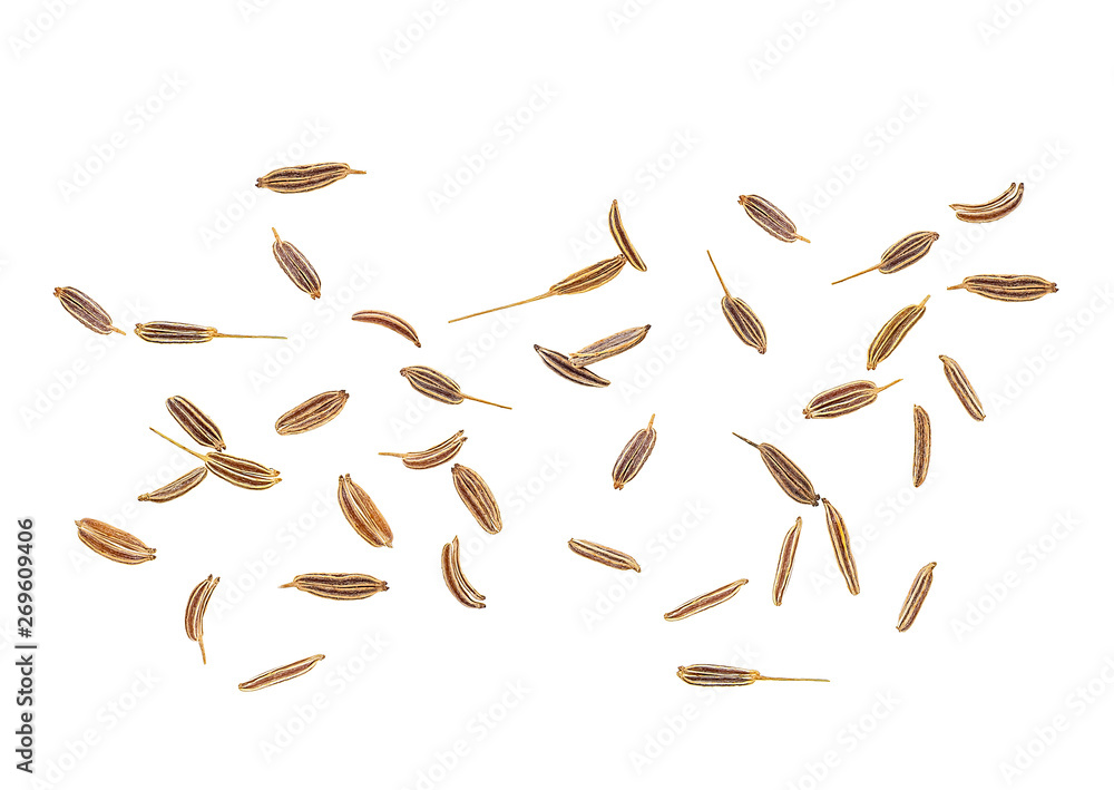 Cumin seeds isolated on a white background. Top view. Cumin seeds isolated on a white background. Top view.