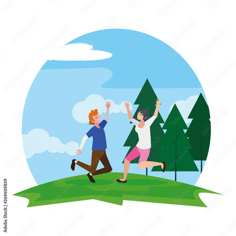 Fototapeta premium happy young couple celebrating in the camp