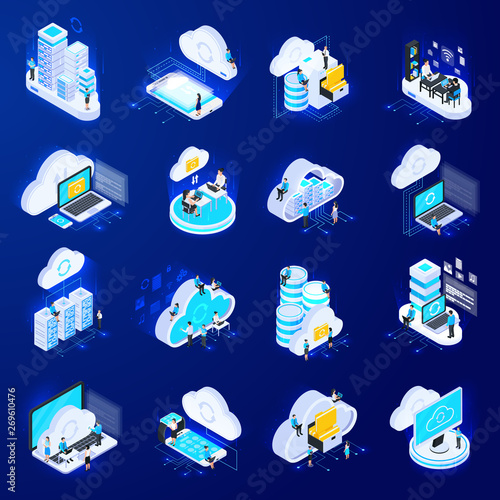 Isometric Cloud Icons Set
