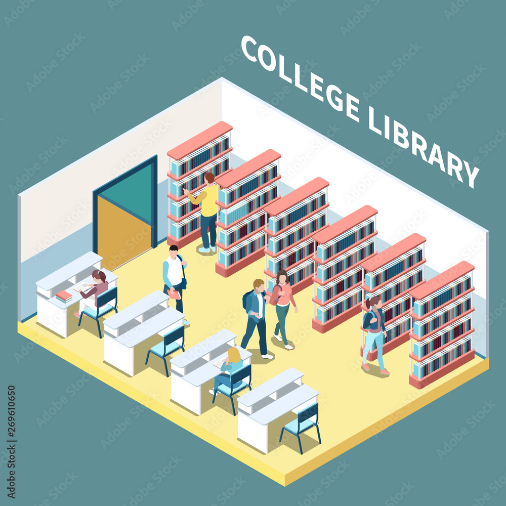 College Library Isometric Composition College Library Isometric Composition
