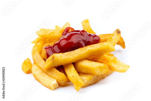 fresh french fries with ketchup