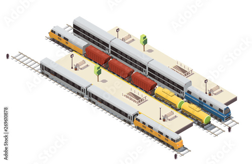  Train Railway Isometric Composition 