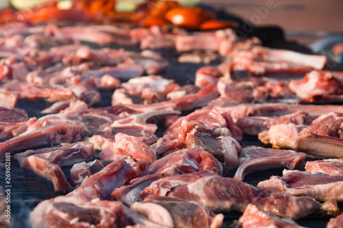 cooking grills on the grill in the open air