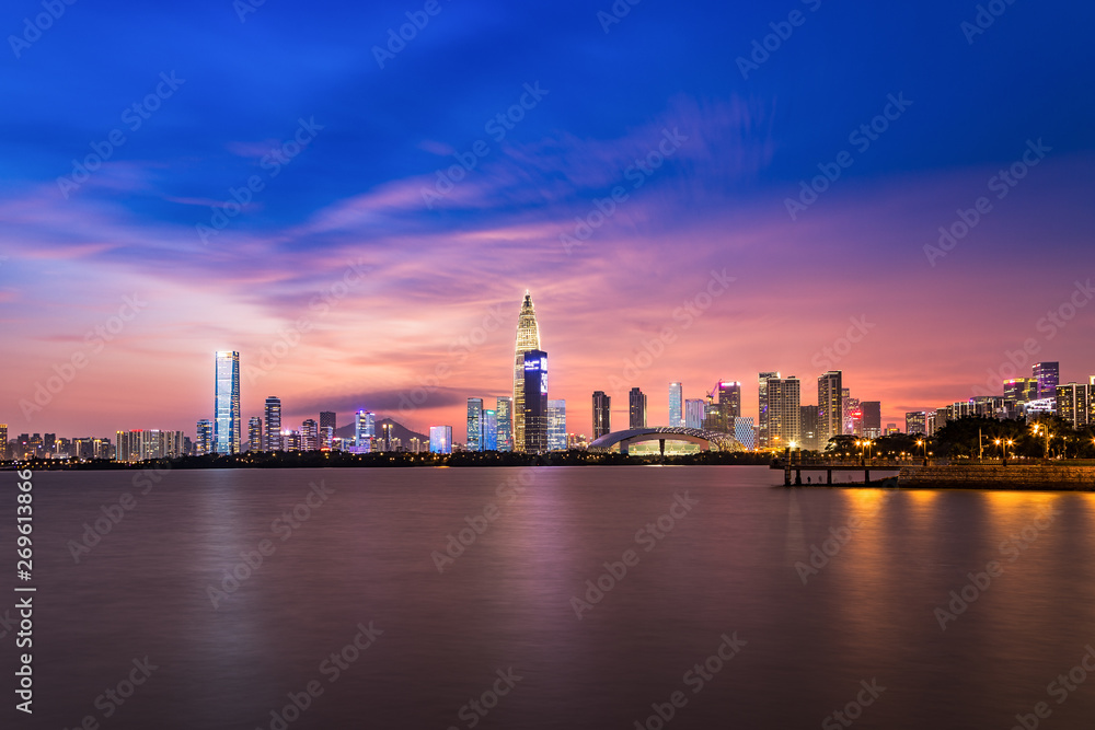 Shenzhen Bay Park, China, Guangdong Province, China skyline night view