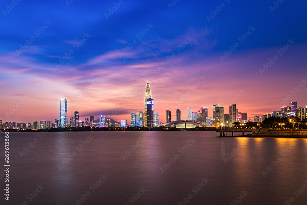 Shenzhen Bay Park, China, Guangdong Province, China skyline night view Shenzhen Bay Park, China, Guangdong Province, China skyline night view