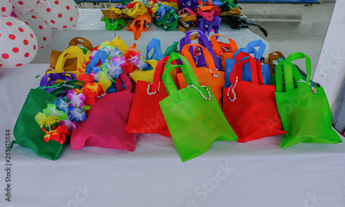 Photography Selection of children's party bags prepared and arranged on a white background