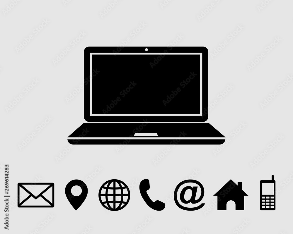 Laptop icon, laptop symbol vector with contact us set vector Laptop icon, laptop symbol vector with contact us set vector