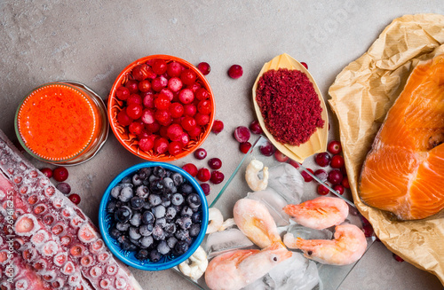 Astaxanthin Healthy Nutrition food, rich in iodine, omega3, antioxidants