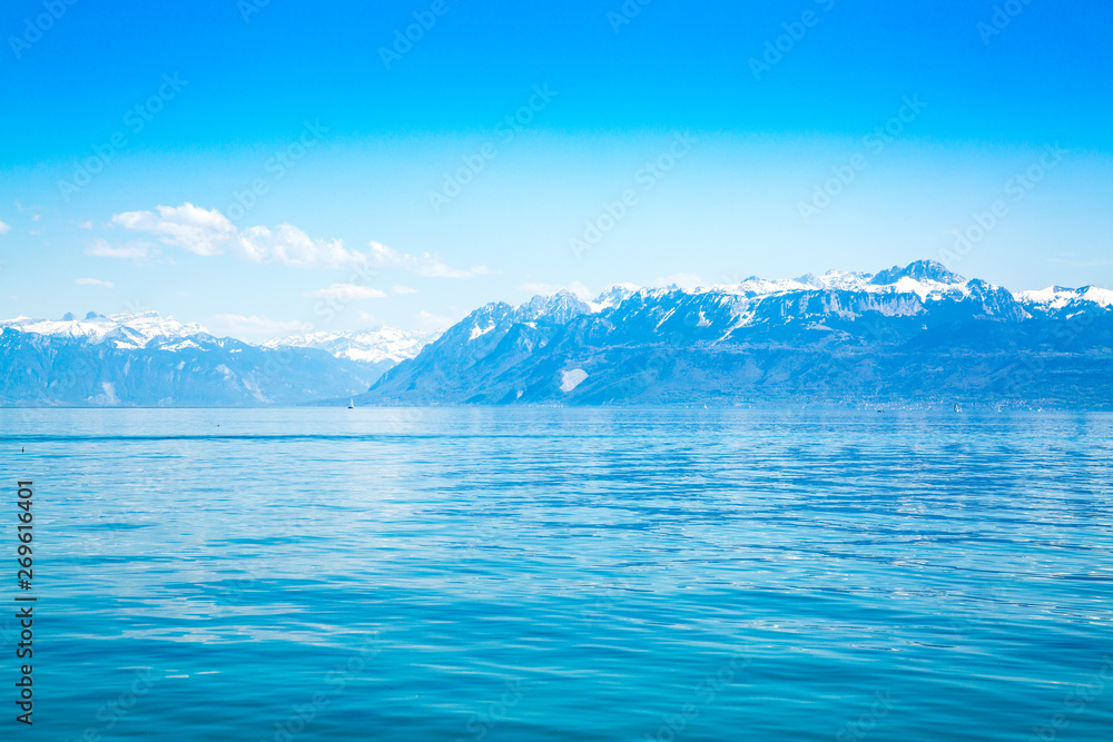 Amazing mountains of the Alps at Lake Geneva in Switzerland