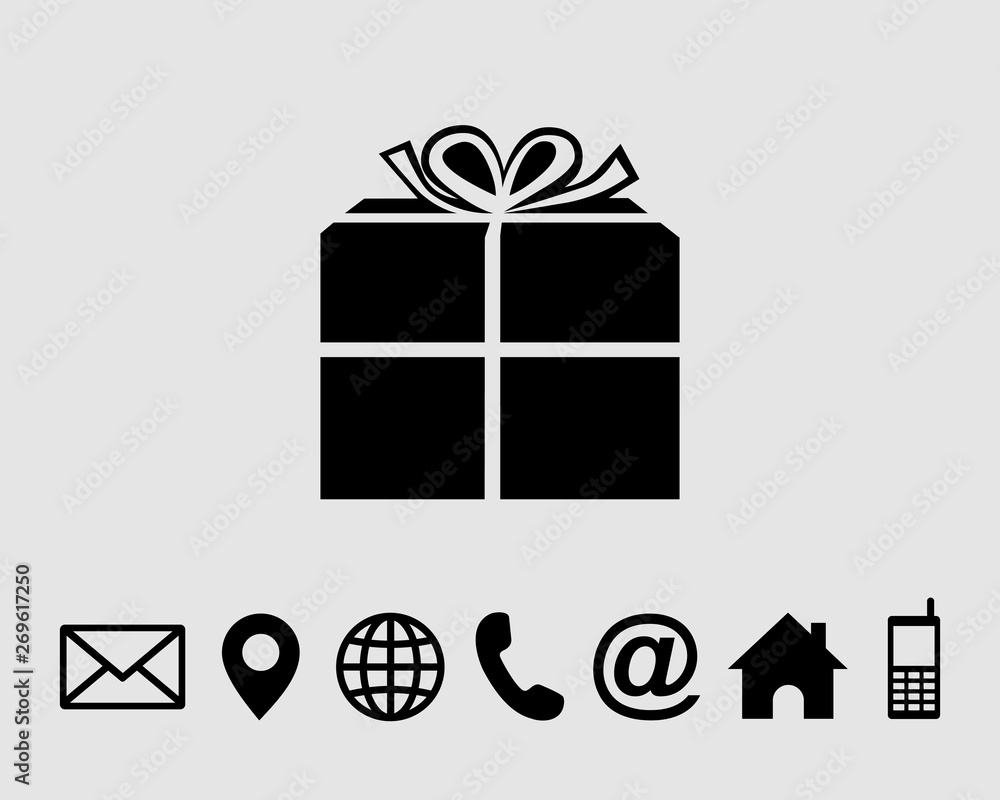 gift box line Flat icon vector, with contact us set icon