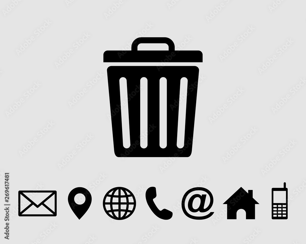trash icon, delete symbol vector, with contact us set icon trash icon, delete symbol vector, with contact us set icon