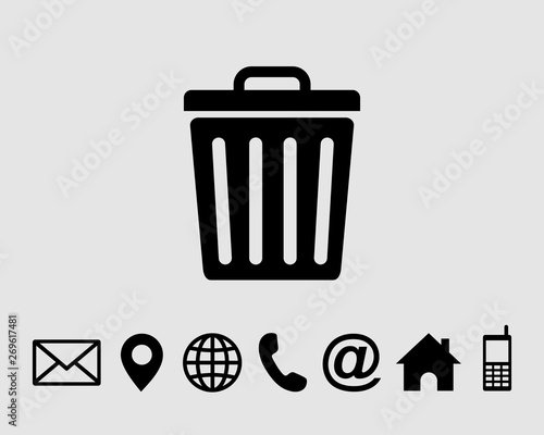 trash icon, delete symbol vector, with contact us set icon