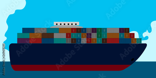 Side view of a cargo ship in a landscape - Vector