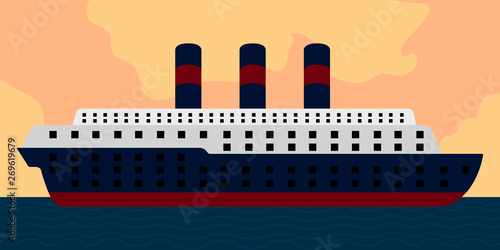 Side view of a cruise ship in a landscape - Vector