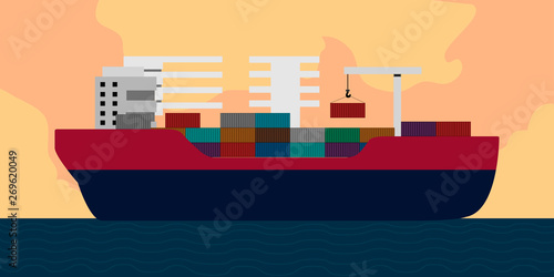 Side view of a cargo ship in a landscape - Vector