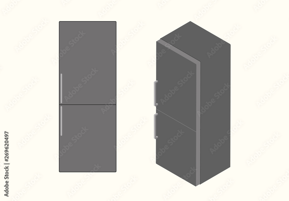 Cartoon picture with fridge, refrigerator, freezer, cooler, icebox. Flat and Isometric style vector illustration with background. Cartoon picture with fridge, refrigerator, freezer, cooler, icebox. Flat and Isometric style vector illustration with background.