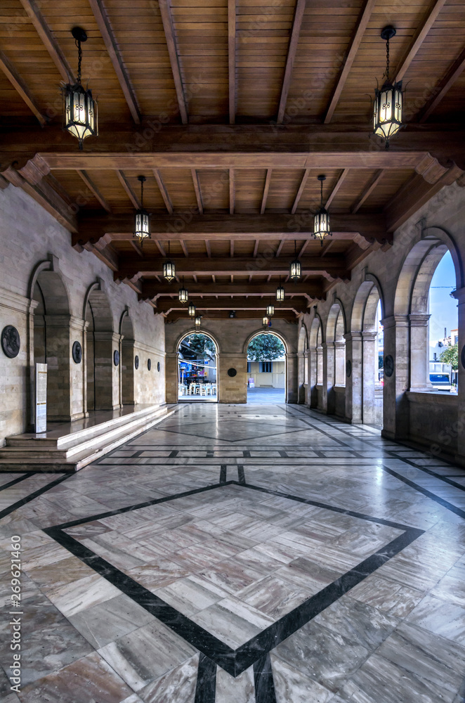Heraklion, Crete Island / Greece. Venetian Loggia building interior view. It is the building that houses the town hall of Heraklion city today.