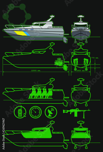 The silhouette of the military boad