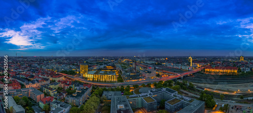 Panorama of Munich city center (Marienplatz with Frauenkirche and old townhall)
