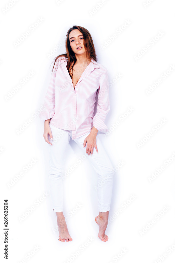 young pretty brunette woman posing emotional happy smiling on white background isolated, lifestyle peole concept young pretty brunette woman posing emotional happy smiling on white background isolated, lifestyle peole concept