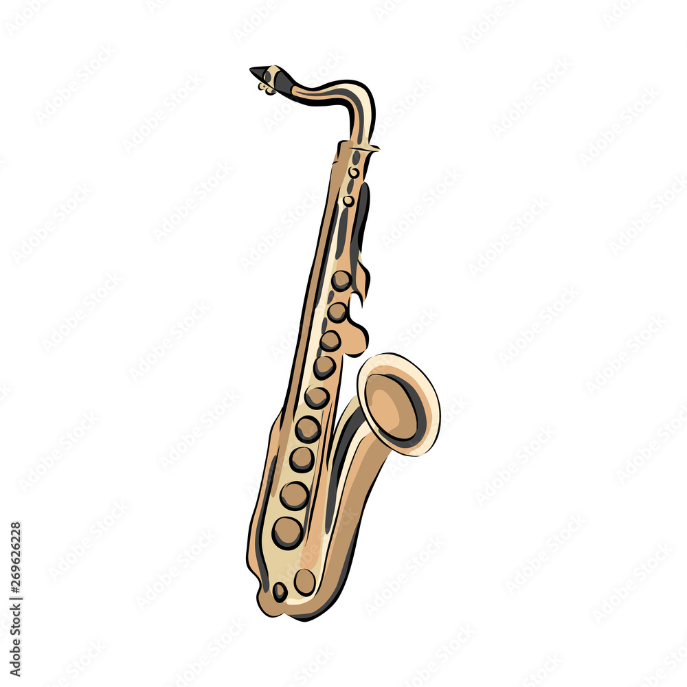 Fotografie Hand drawn saxophone musical instrument, vector