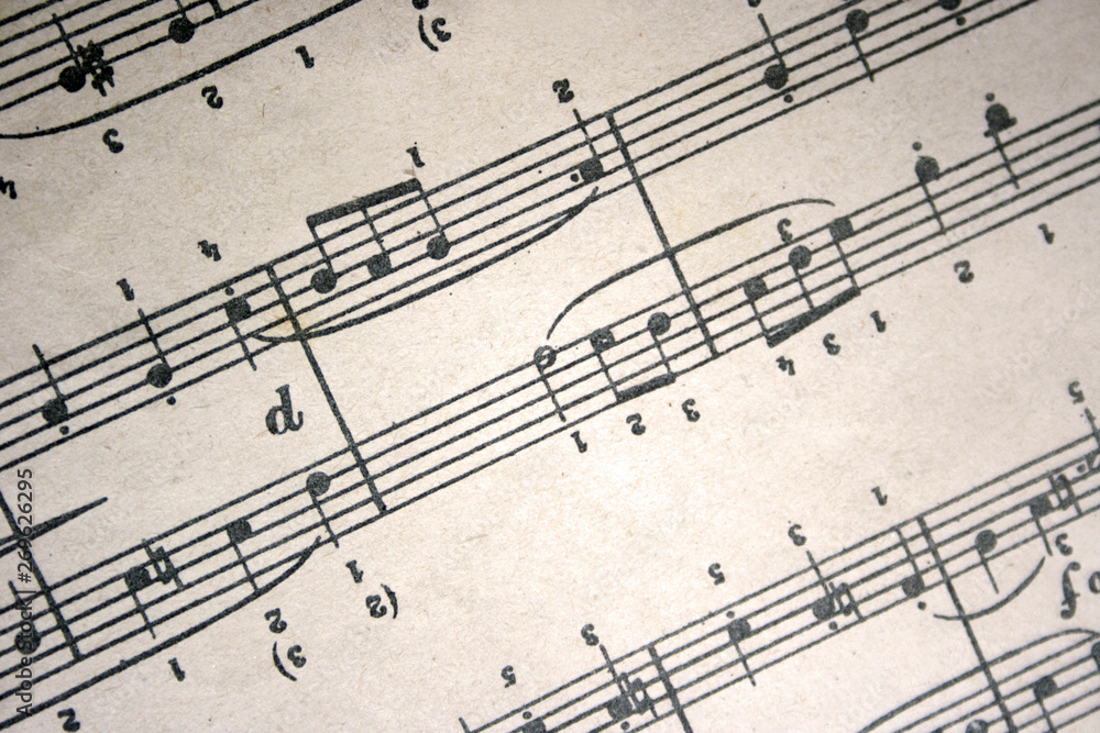 Printed music sheet, musical notes background, classic melody Printed music sheet, musical notes background, classic melody