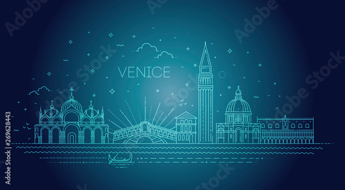 Venice city, illustration. Vector Venice buildings set