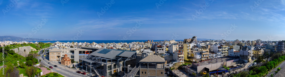 Heraklion, Crete Island - Greece. Panoramic view of Heraklion city as seen from above the old Venetian fortification walls