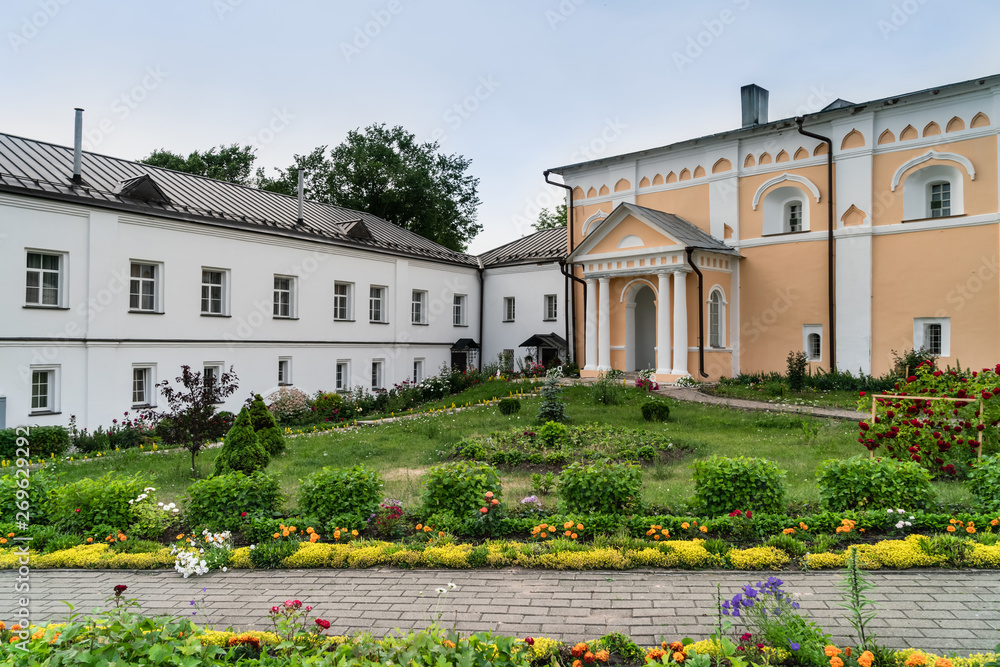 Yard of Khutyn Monastery of Saviour's Transfiguration and of St. Varlaam. Russia, Novgorod Veliky
