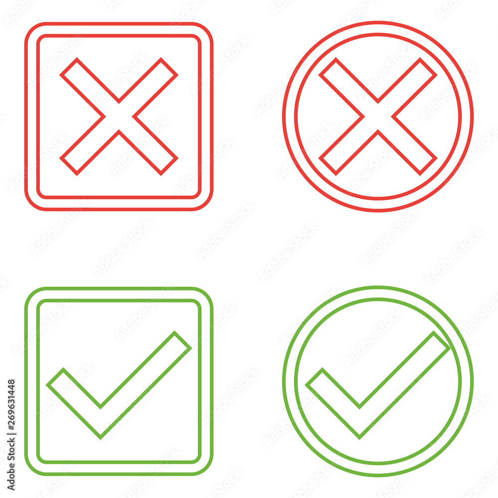 Vector Set of Flat Design Check Marks Icons. Different Variations of Ticks and Crosses Represents Confirmation Vector Set of Flat Design Check Marks Icons. Different Variations of Ticks and Crosses Represents Confirmation