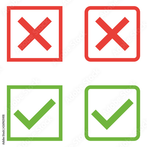 Vector Set of Flat Design Check Marks Icons. Different Variations of Ticks and Crosses Represents Confirmation