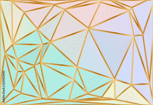 Holographic Gradient Triangle Vector Pattern. Iridescent Sparkling Polygonal Background. Fantasy Blue, Pink, Aqua Purple Glittering Low Poly Texture.