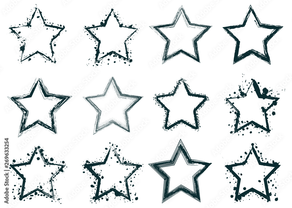 Set of creative grunge stars banners, frames, stickers, backgrounds. Hand drawn textures and design elements. Place for text, information, quote Set of creative grunge stars banners, frames, stickers, backgrounds. Hand drawn textures and design elements. Place for text, information, quote