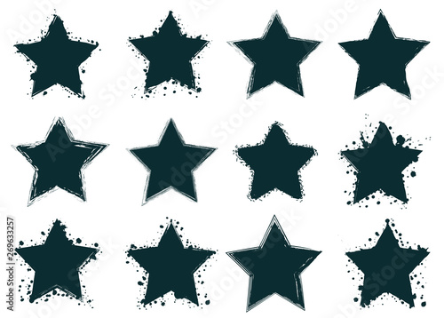 Set of creative grunge stars banners, frames, stickers, backgrounds. Hand drawn textures and design elements. Place for text, information, quote