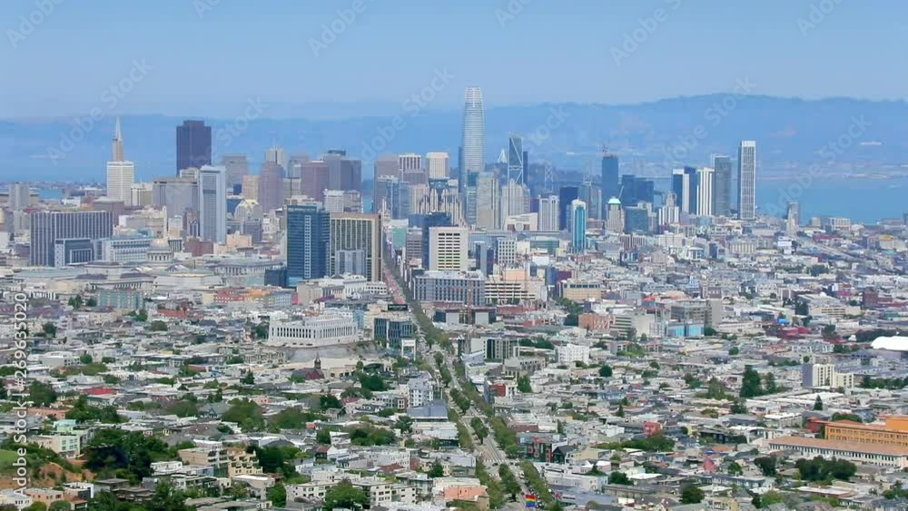 SAN FRANCISCO, CA, USA. Shot of classic panoramic view of San Francisco skyline in summer. Beautiful view of American architecture. SAN FRANCISCO, CA, USA. Shot of classic panoramic view of San Francisco skyline in summer. Beautiful view of American architecture.