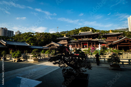 Hong Kong / China - Feb 16 2019: Chi Lin Nunnery is the peaceful temple for visit in city