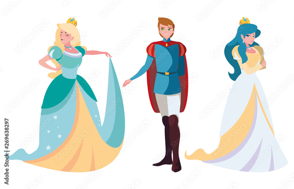 prince charming and two princess of tales characters