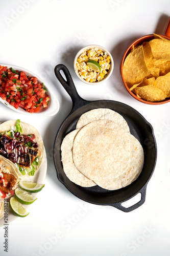 Overhead table shot of mexican food