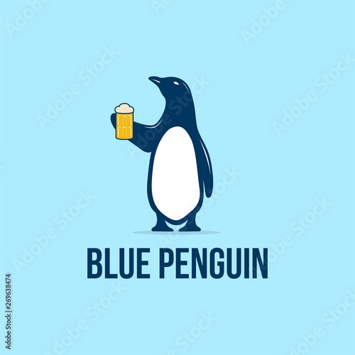 Blue Penguin Logo Design with a beer