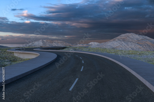 The waving road in the deserted suburbs, 3d rendering