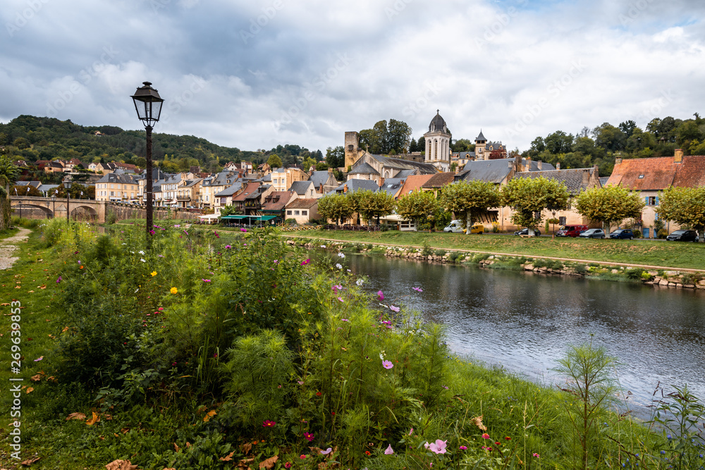 View of Montignac and the Vezere River in the Perigord region of France