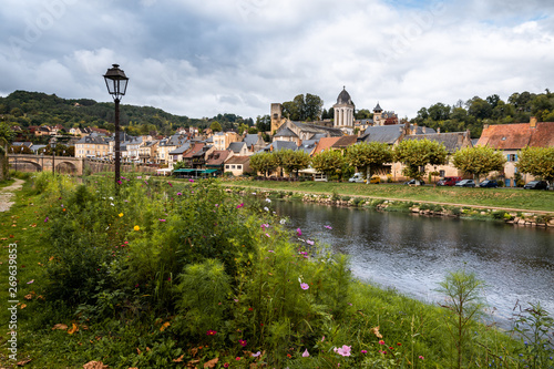 View of Montignac and the Vezere River in the Perigord region of France photo